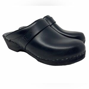 Troentorp Women's 9 Chef Revival Traditional Clogs Wood Sole Black Leather Slip